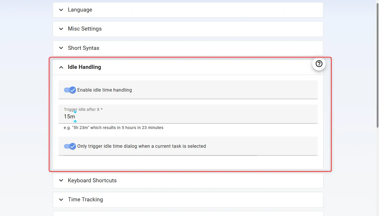 Tính năng Xử lý trạng thái rảnh rỗi (Idle Handling) của Super Productivity