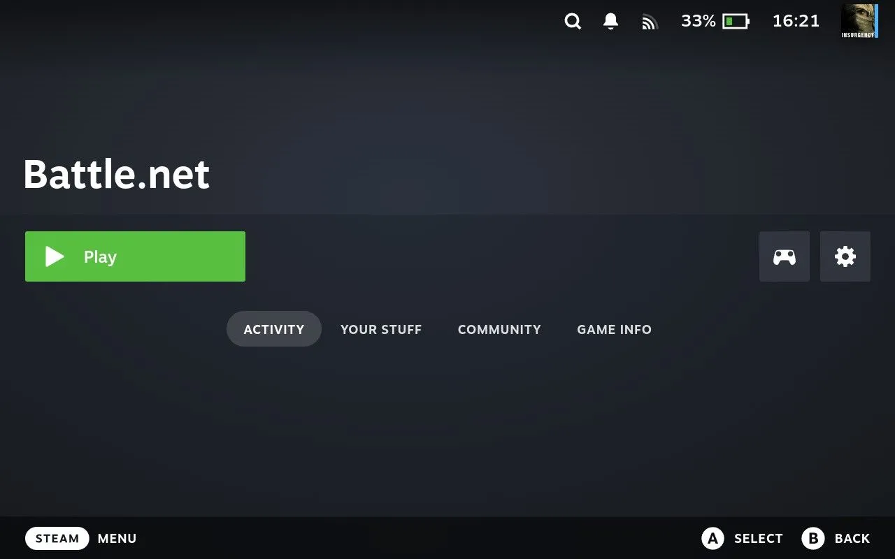 Ứng dụng Battle.net được hiển thị trong thư viện game Steam Deck dưới mục &quot;Non-Steam Games&quot;, sẵn sàng để chạy và cài đặt World of Warcraft.