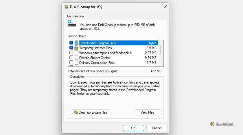 Ứng dụng Disk Cleanup trên Windows 11 giúp xóa file tạm