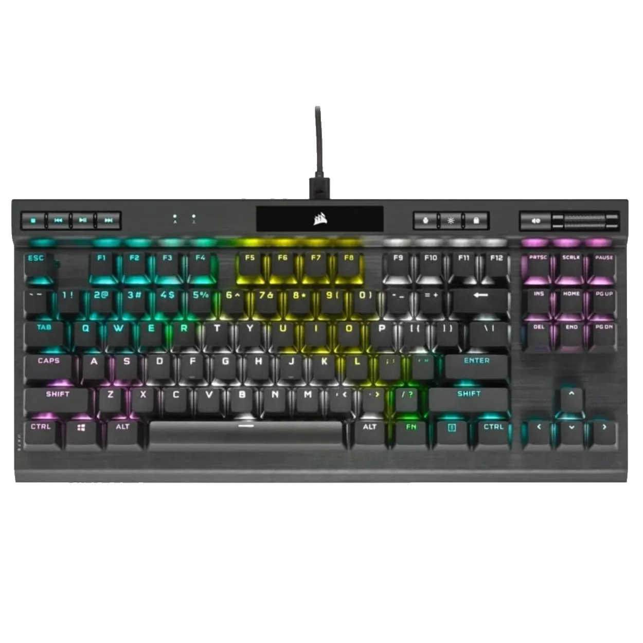 Bàn phím cơ Corsair K70 RGB TKL với các phím bấm nhạy, đèn RGB đa dạng, tạo nên trải nghiệm chơi game sống động và chuyên nghiệp