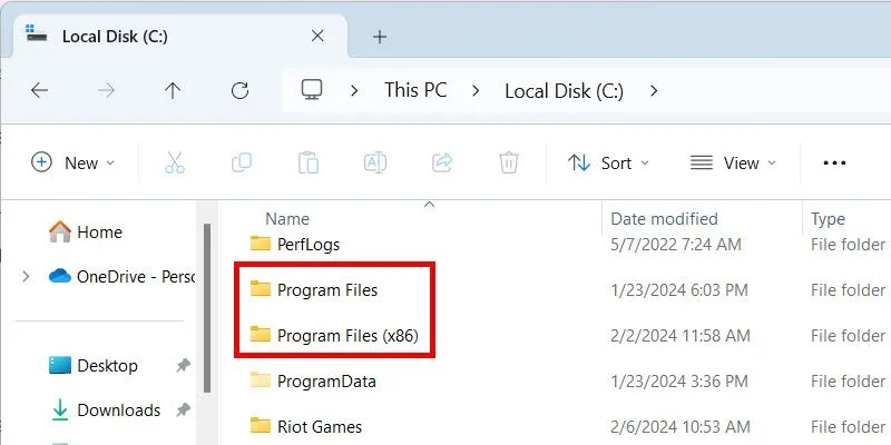 Các thư mục Program Files trong Windows 11.