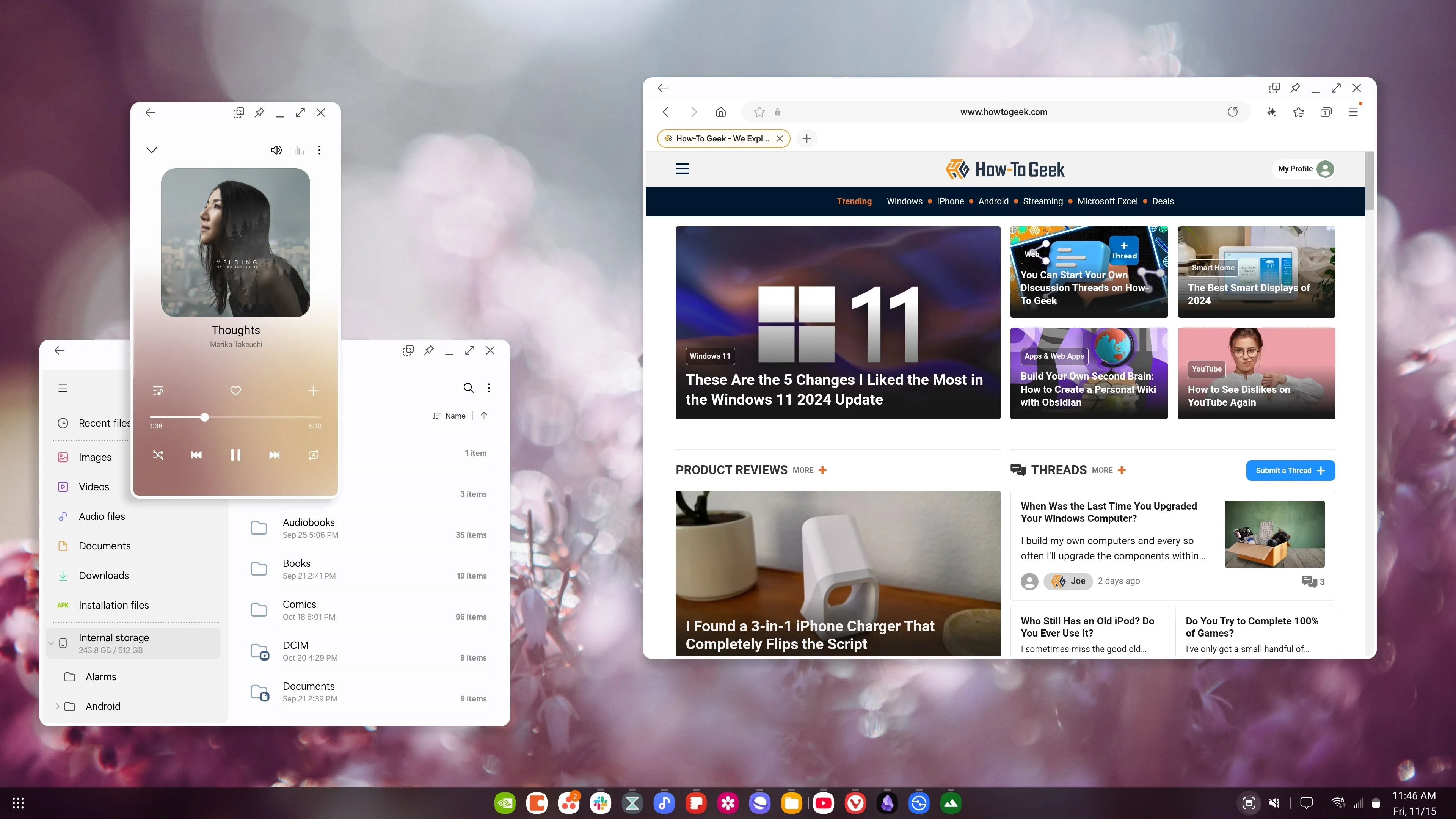 Các ứng dụng đang mở trên giao diện Samsung DeX
