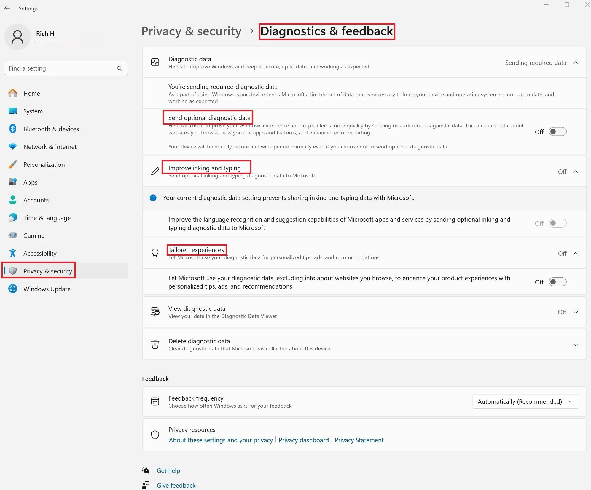 Cài đặt chẩn đoán và phản hồi trong Windows 11 cho phép người dùng kiểm soát dữ liệu