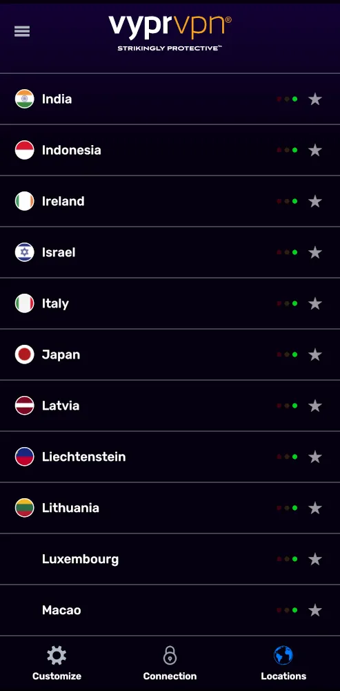 Danh sách các máy chủ VPN của VyprVPN