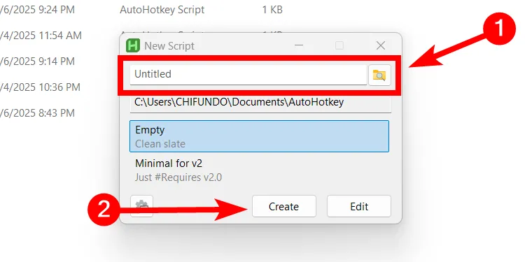 Đặt tên cho tập tin script AutoHotkey mới sau khi tạo