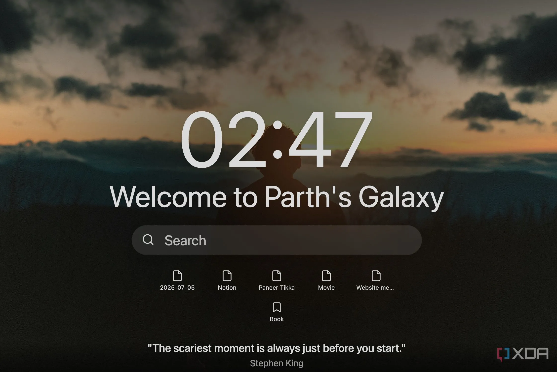 Giao diện tùy chỉnh Obsidian với plugin Beautitab hiển thị một đoạn trích dẫn