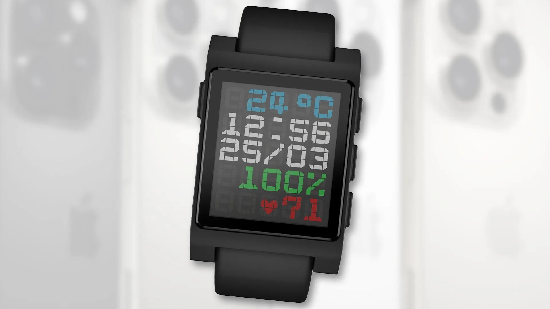 Hai chiếc smartwatch PebbleOS với màn hình hiển thị thông báo, thể hiện giao diện người dùng và tính năng hạn chế trên iOS