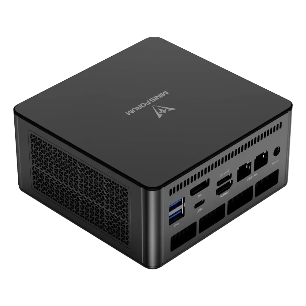 Hình ảnh cận cảnh Mini PC Minisforum UM890 Pro với thiết kế nhỏ gọn và mạnh mẽ, lý tưởng cho HTPC.