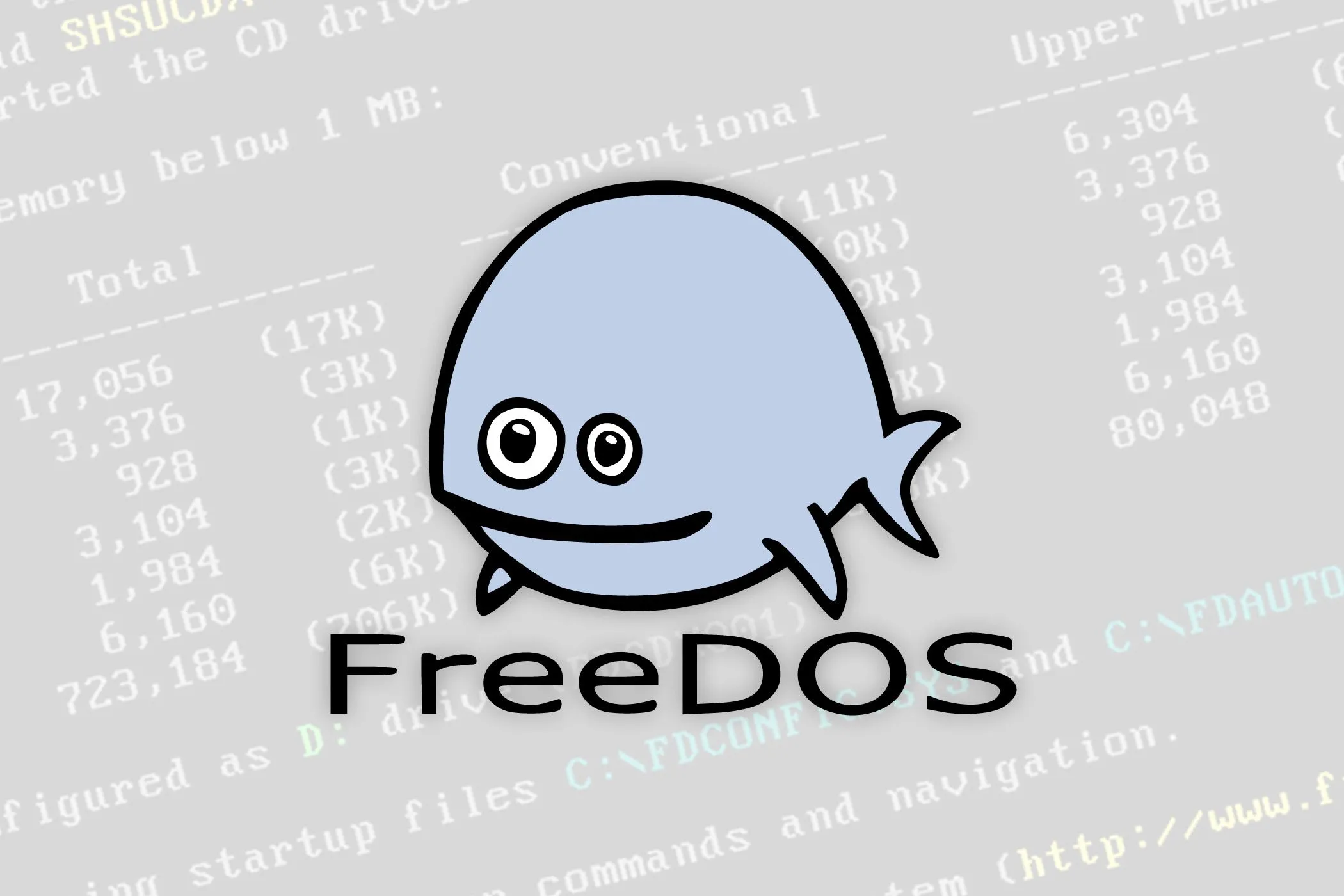 Logo FreeDOS cùng màn hình dòng lệnh DOS