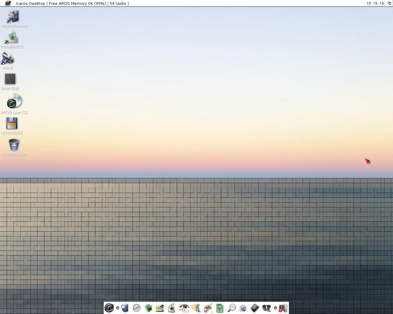 Màn hình desktop của hệ điều hành Icaros AROS