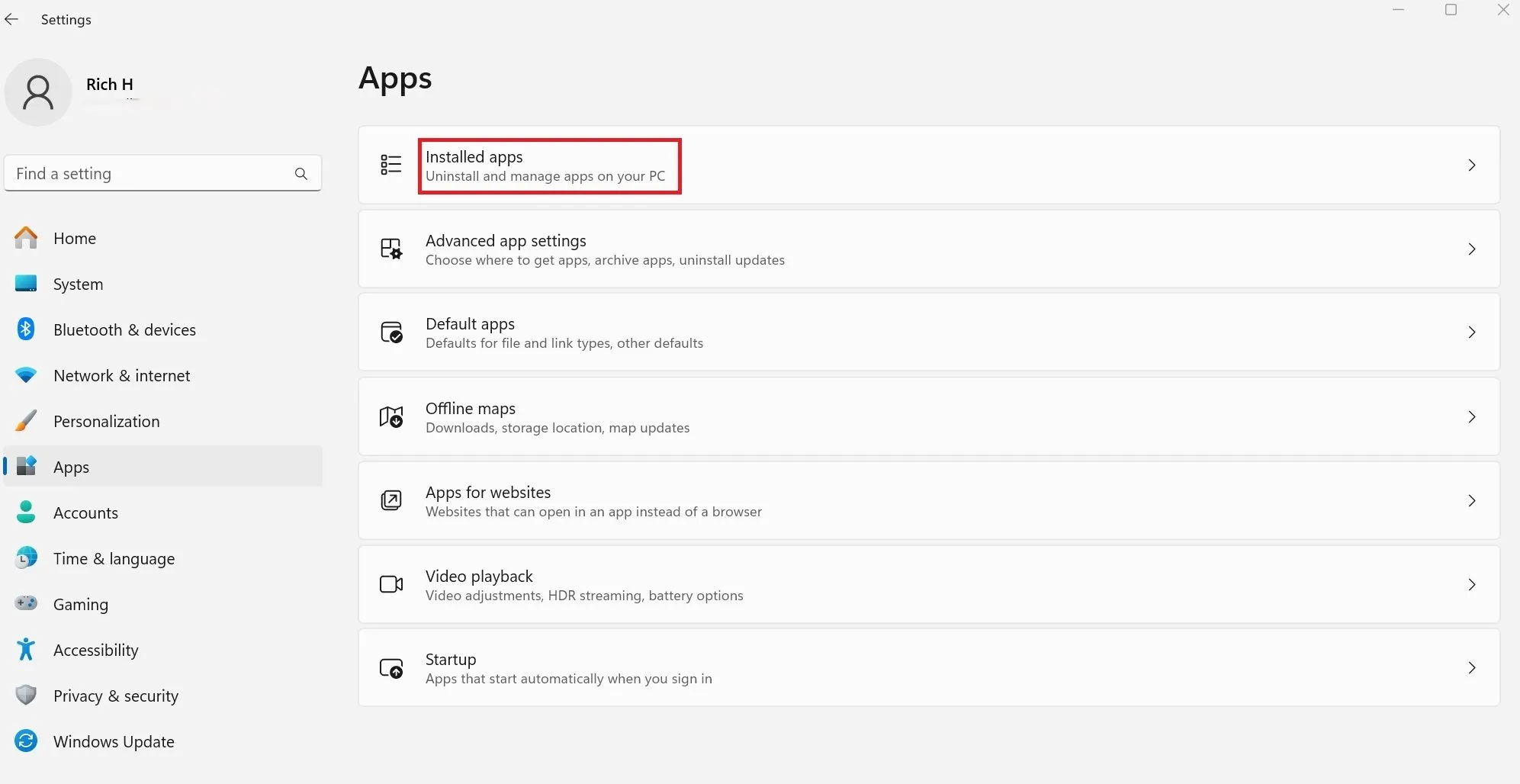 Màn hình quản lý quyền ứng dụng trong Windows 11, liệt kê các ứng dụng đã cài đặt