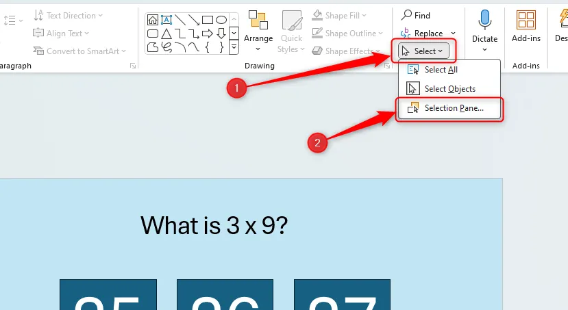 Menu Selection Pane trong PowerPoint