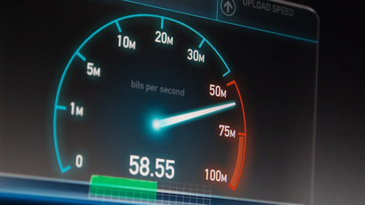 Minh họa tốc độ internet 58 Megabits mỗi giây trên màn hình kiểm tra