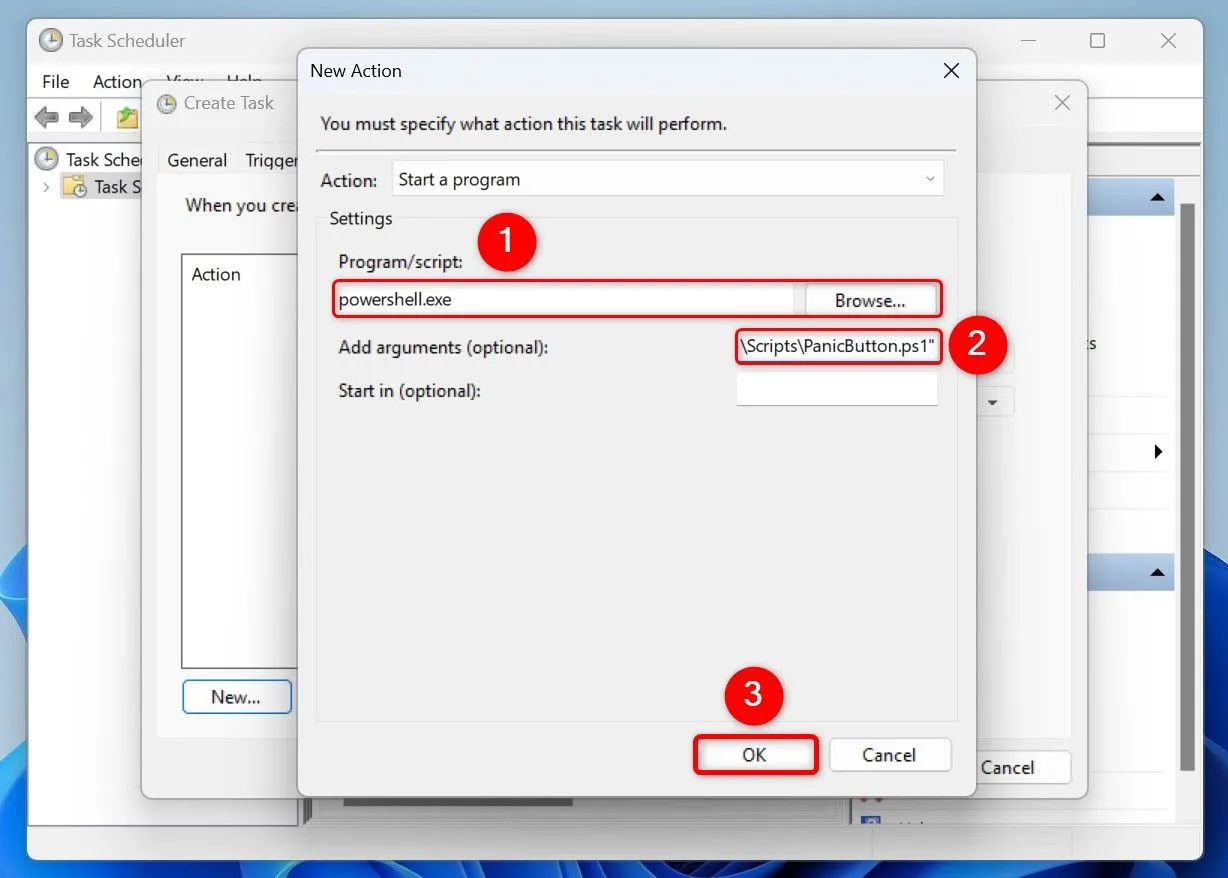 Thêm hành động chạy script PowerShell vào Task Scheduler