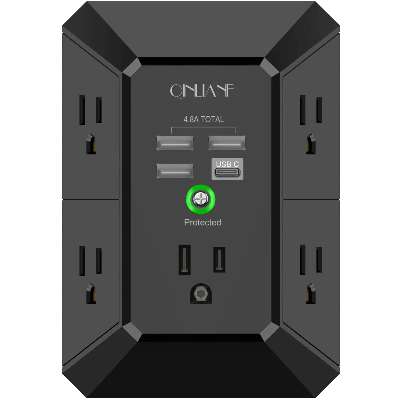 Thiết bị chống sét lan truyền Qinlianf gắn tường với thiết kế gọn gàng, tích hợp nhiều cổng sạc USB.
