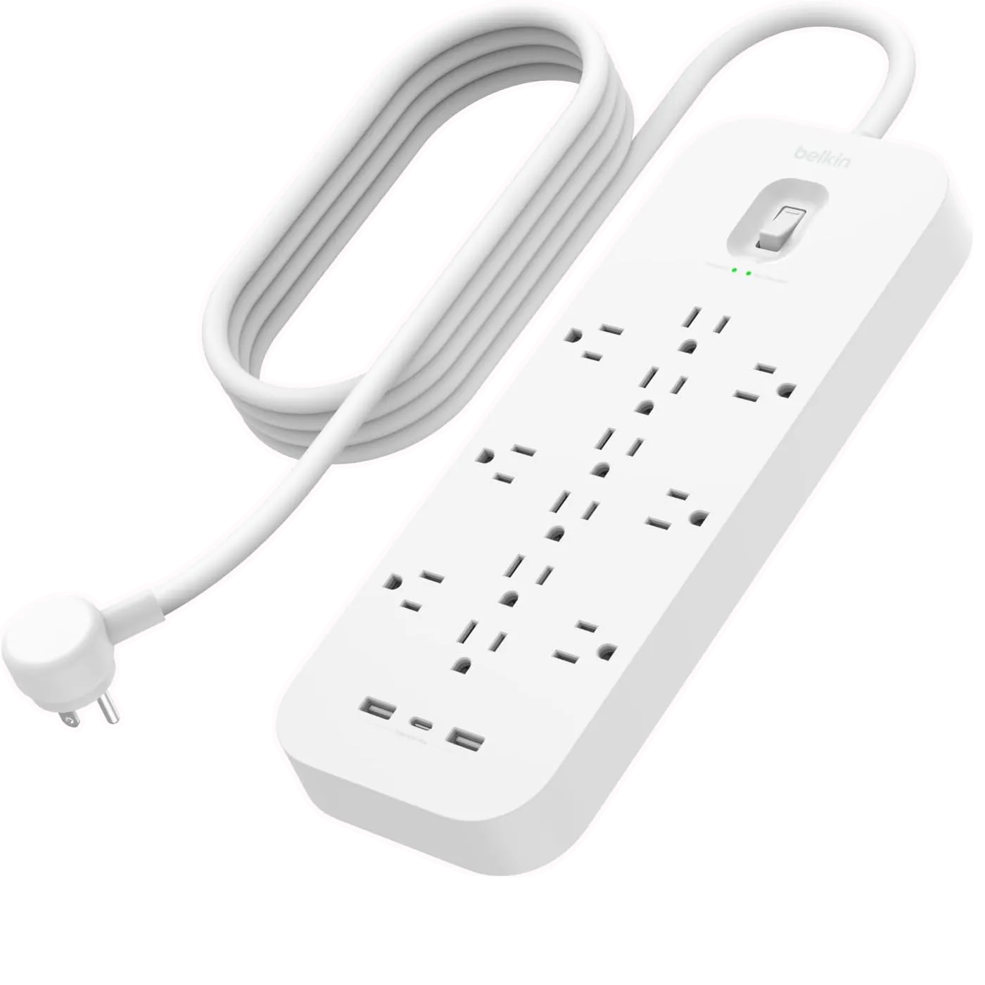 Thiết bị chống sốc điện Belkin SRA007 12 ổ cắm và cổng USB, lý tưởng cho dàn máy tính chơi game.