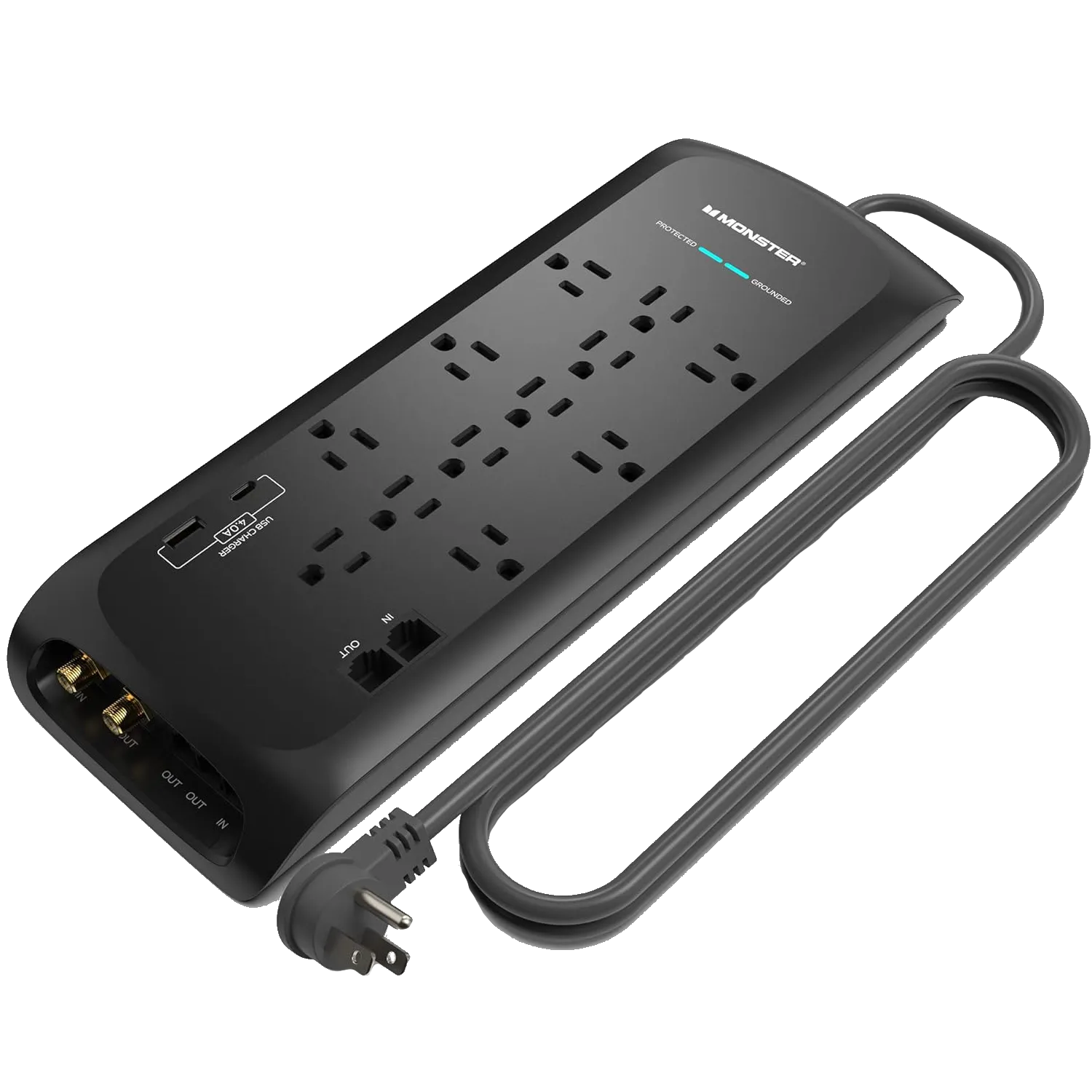 Thiết bị chống sốc điện Monster 5007 đa năng, cung cấp 12 ổ cắm và bảo vệ cho thiết bị giải trí.