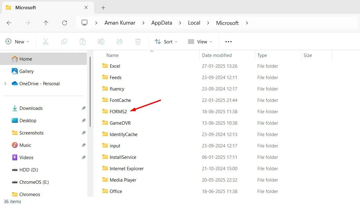 Thư mục FORMS2 trong thư mục Microsoft được tạo để khắc phục lỗi Outlook bị treo