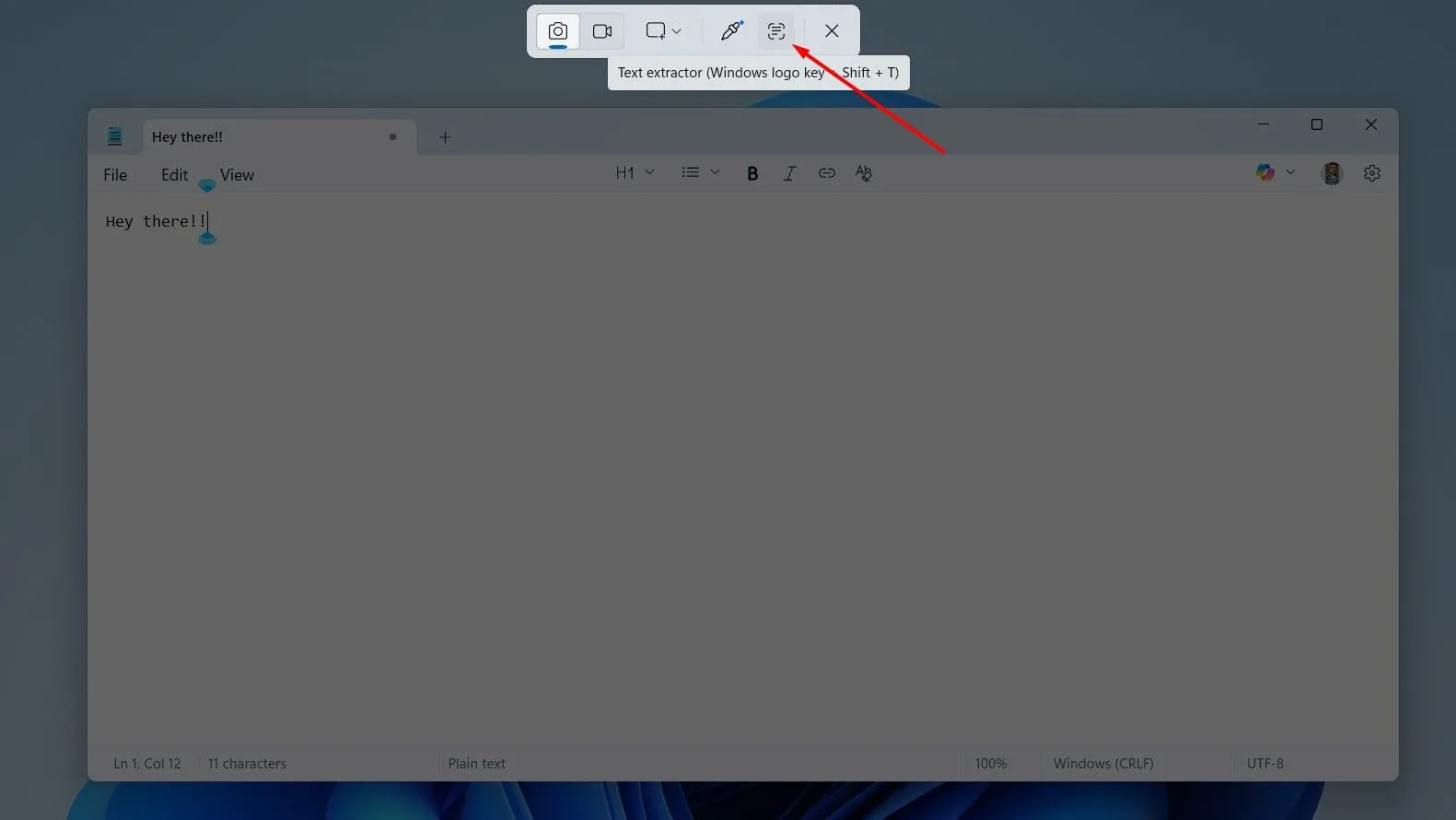 Tính năng Text Extractor (Trích xuất văn bản) trong công cụ Snipping Tool trên Windows