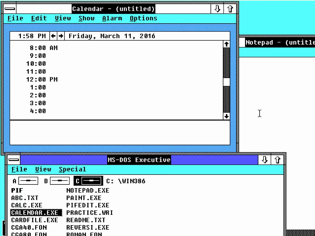 Windows 2.0 hiển thị nhiều ứng dụng đang mở